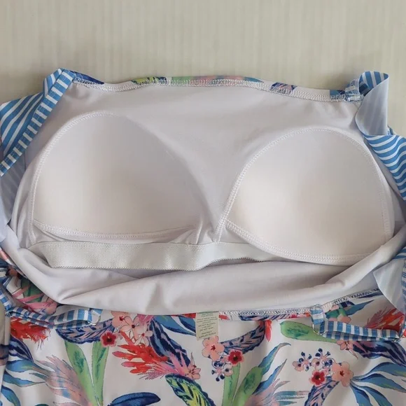 Oasis Ruffle Tropical Floral One Piece Swimsuit XXL Blue White - Picture 8 of 16